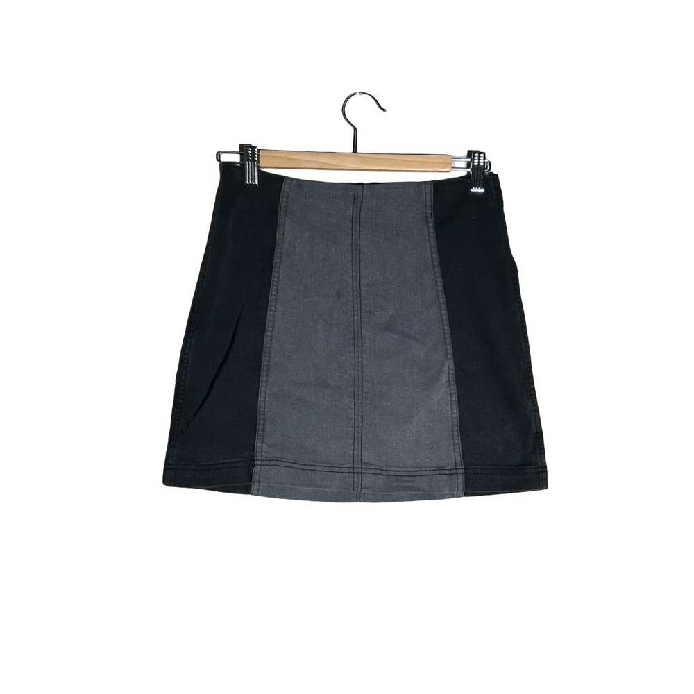 Free People Colorblock Denim Mini Skirt Size 6 High Waisted Panelled Retro Chic